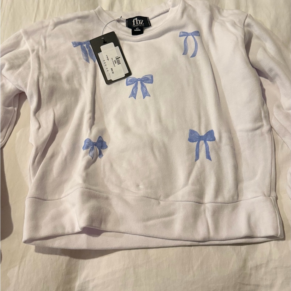 FTP Kids White Sweatshirt with Blue Bow Details